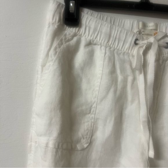 C&C California White Linen Jogger Pants Large Pull On Pockets Drawstring Travel - Picture 3 of 6